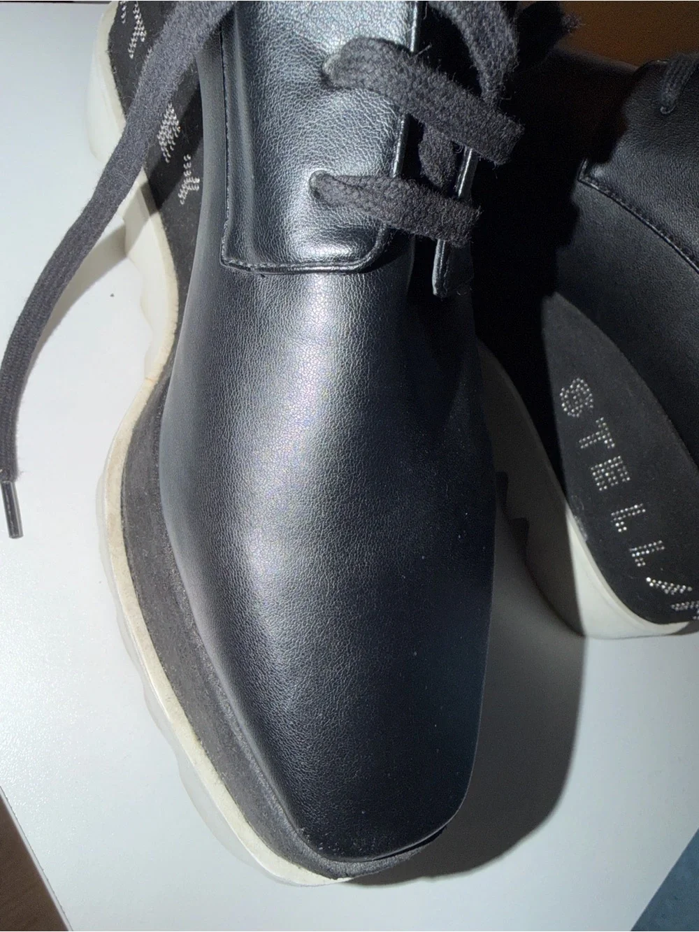 Stella McCartney Black Platform Lace-Up Oxfords with Embellished Branding